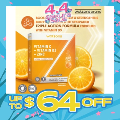 WATSONS - Vitamin C + Vitamin D3 + Zinc Effervescent Tablets Natural Orange Flavour (For Immune Health) 15s x 3 Tubes