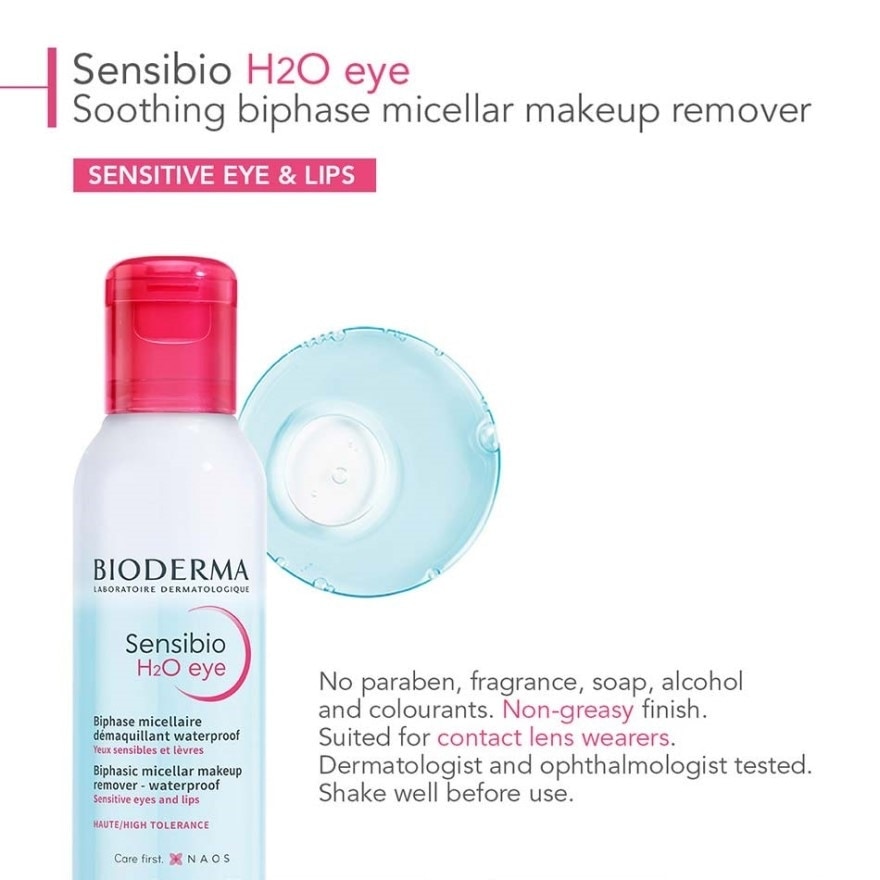 Sensibio H2O Eye Soothing Biphase Non-rinse Micellar Eye and Lip Makeup Remover (Sensitive Skin, Eyes and Lips) 125ml