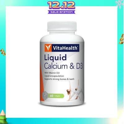 VITAHEALTH Liquid Calcium & D3 Softgel (Liquid Form Calcium, Strengthen Bone & Teeth, Increase Bone Density) 60s