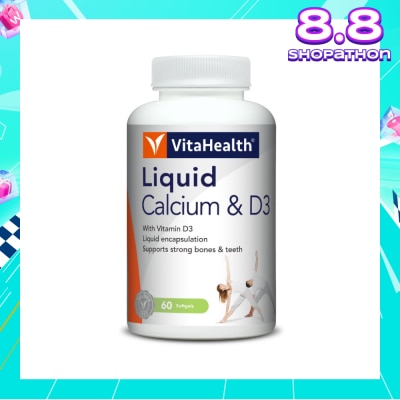 VITAHEALTH Liquid Calcium & D3 Softgel (Liquid Form Calcium, Strengthen Bone & Teeth, Increase Bone Density) 60s