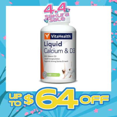 VITAHEALTH - Liquid Calcium & D3 Softgel (Liquid Form Calcium, Strengthen Bone & Teeth, Increase Bone Density) 60s