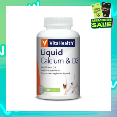 VITAHEALTH Liquid Calcium & D3 Softgel (Liquid Form Calcium, Strengthen Bone & Teeth, Increase Bone Density) 60s