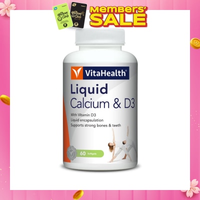 VITAHEALTH Liquid Calcium & D3 Softgel (Liquid Form Calcium, Strengthen Bone & Teeth, Increase Bone Density) 60s