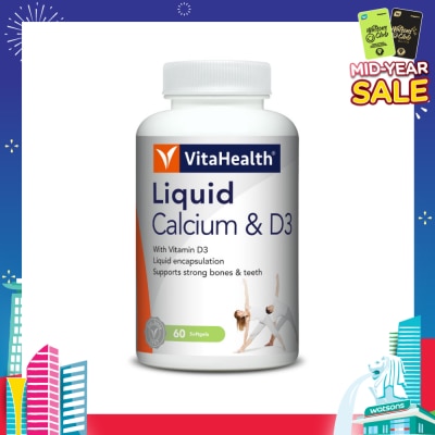 VITAHEALTH Liquid Calcium & D3 Softgel (Liquid Form Calcium, Strengthen Bone & Teeth, Increase Bone Density) 60s