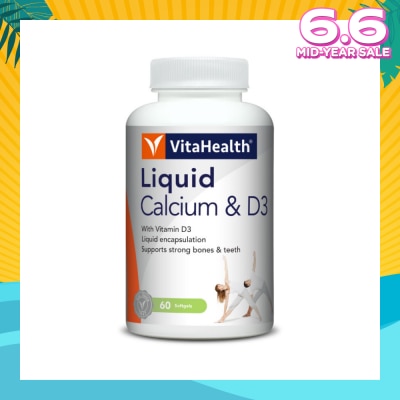 VITAHEALTH Liquid Calcium & D3 Softgel (Liquid Form Calcium, Strengthen Bone & Teeth, Increase Bone Density) 60s