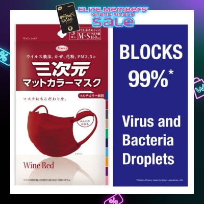 KOWA 3D Disposable Face Mask Size M Wine Red (Screens Out 99% Micro Particles, Bacterial Filtration Efficiency 99%, Viral Filtration Efficiency 99%) 5s