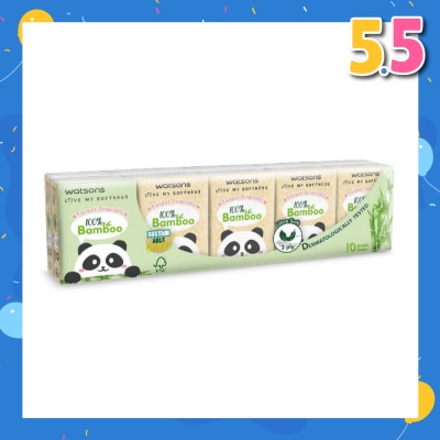 WATSONS Forest-Friendly 3ply Bamboo Mini Hankies 10s x 10 Pack