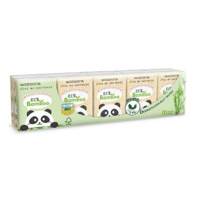 WATSONS Forest-Friendly 3ply Bamboo Mini Hankies 10s x 10 Pack