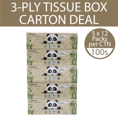 WATSONS 3ply Forest Friendly Bamboo Box Tissues Carton (3ply X 100 sheets X 5 Boxes x 12 pack)