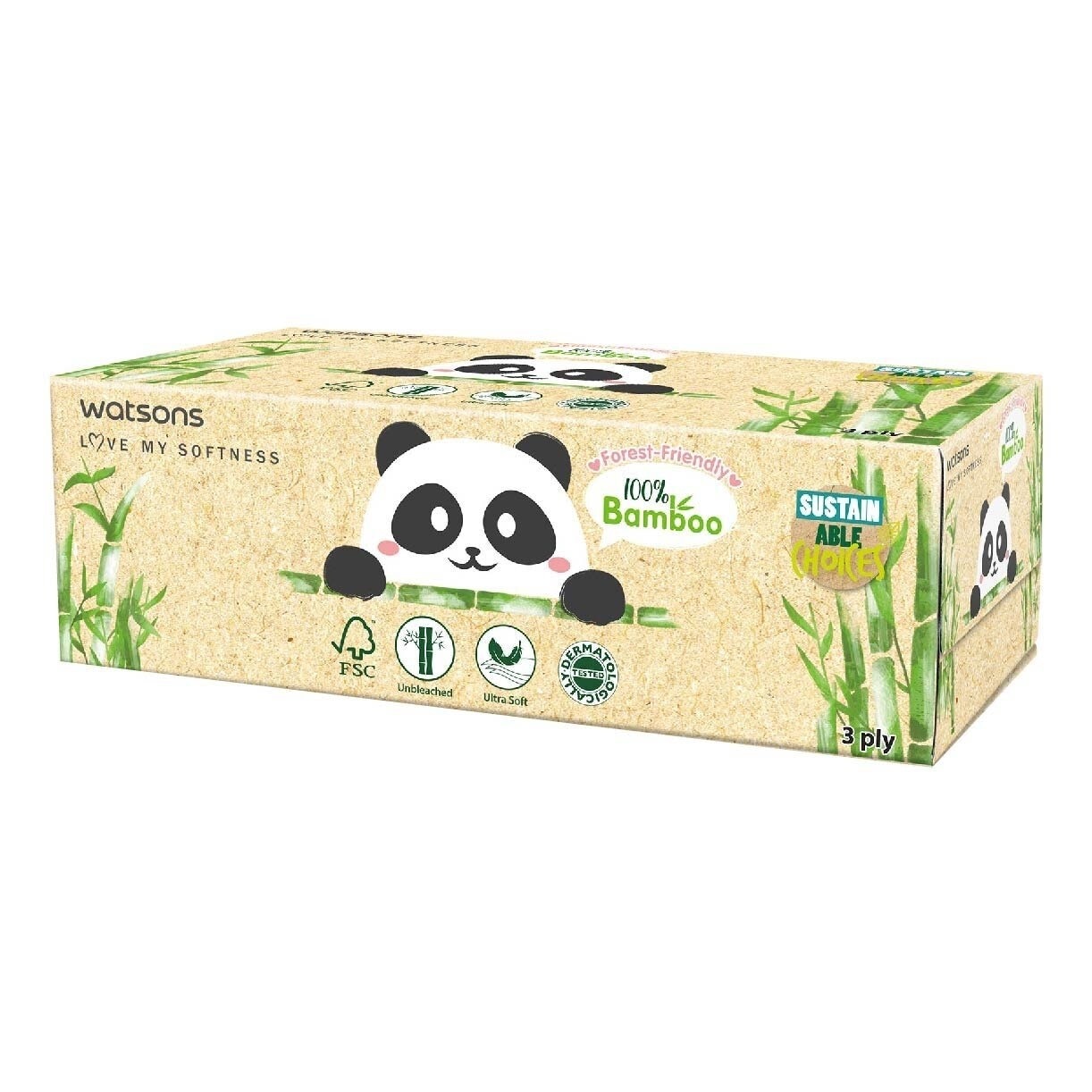 3ply Forest Friendly Bamboo Box Tissues Carton (3ply X 100 sheets X 5 Boxes x 12 pack)