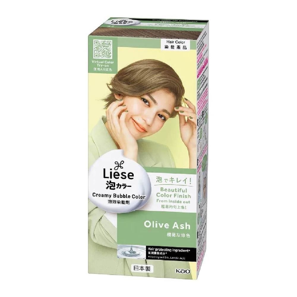 Liese Creamy Bubble Color Olive Ash 108ml - DIY Foam Hair Color with Salon Inspired Colors (includes treatment pack)