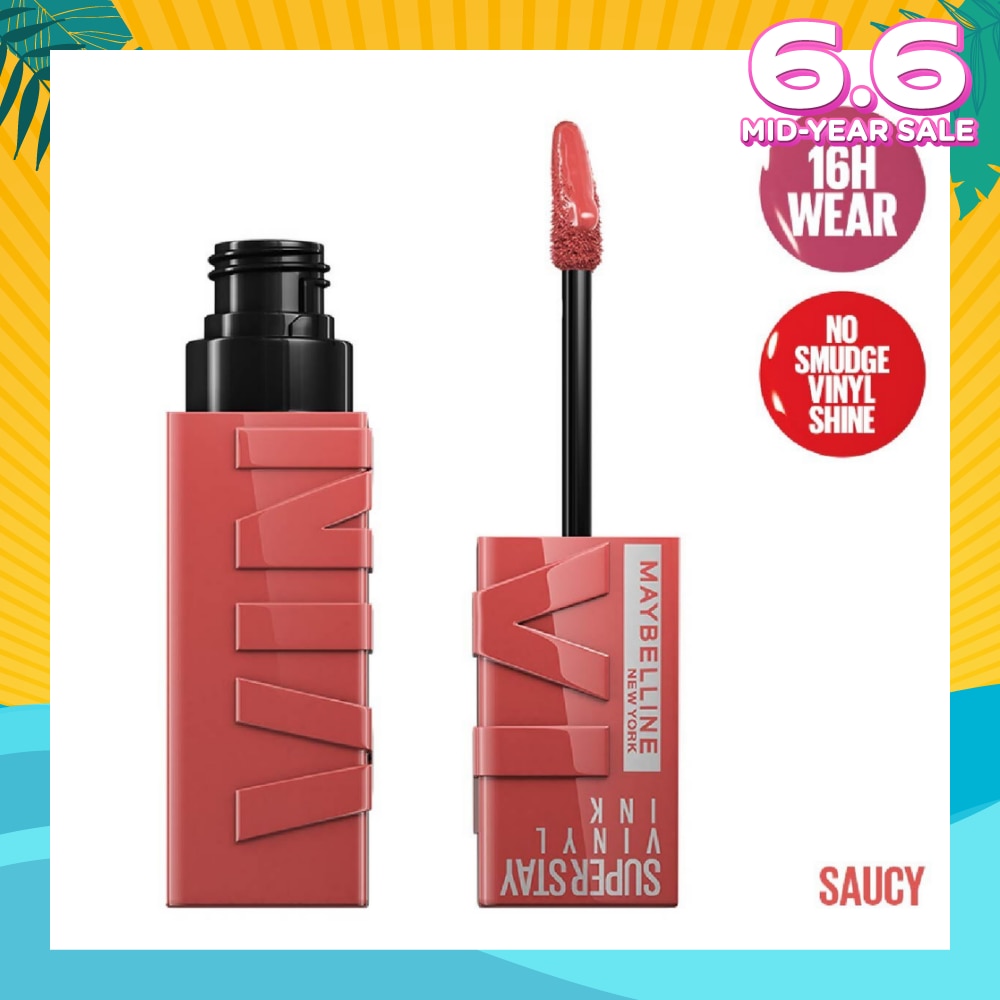 MAYBELLINE Superstay Vinyl Ink Longwear Liquid Lipcolor Saucy (Smudge Proof + Transfer Proof) 1s