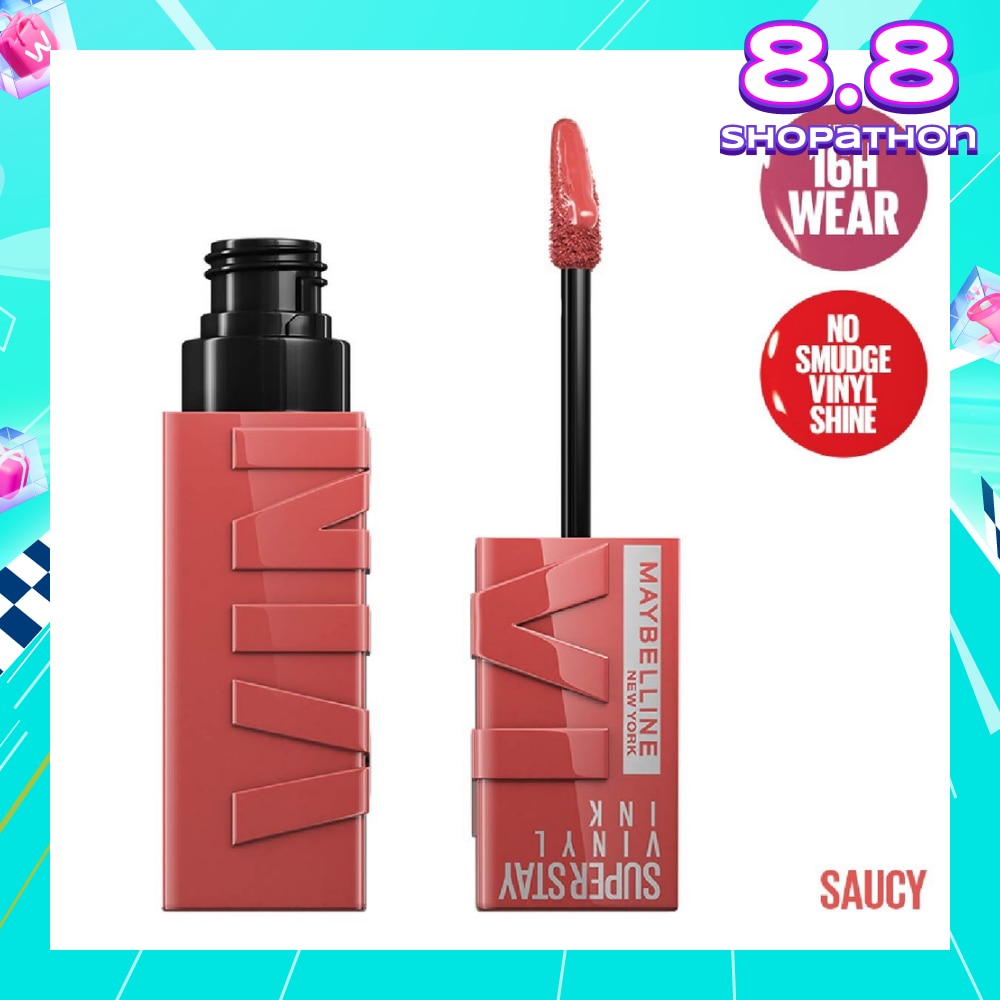 MAYBELLINE Superstay Vinyl Ink Longwear Liquid Lipcolor Saucy (Smudge Proof + Transfer Proof) 1s