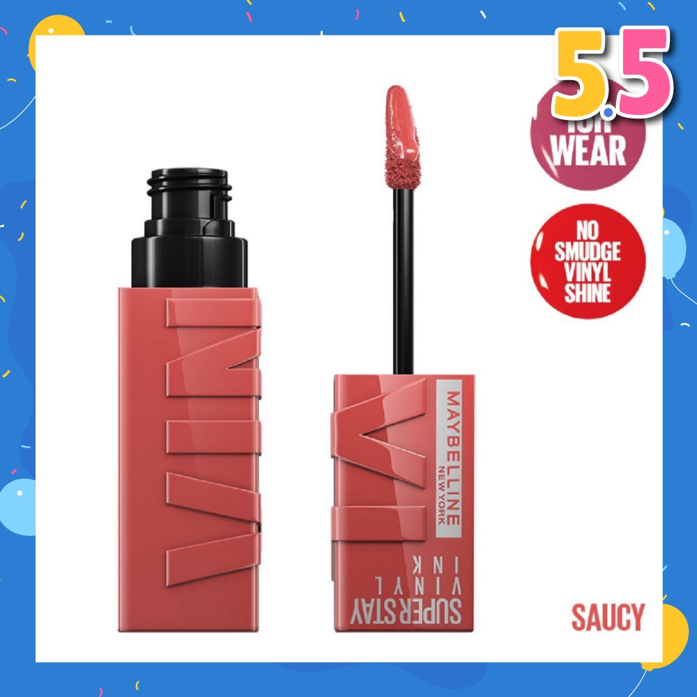 MAYBELLINE Superstay Vinyl Ink Longwear Liquid Lipcolor Saucy (Smudge Proof + Transfer Proof) 1s