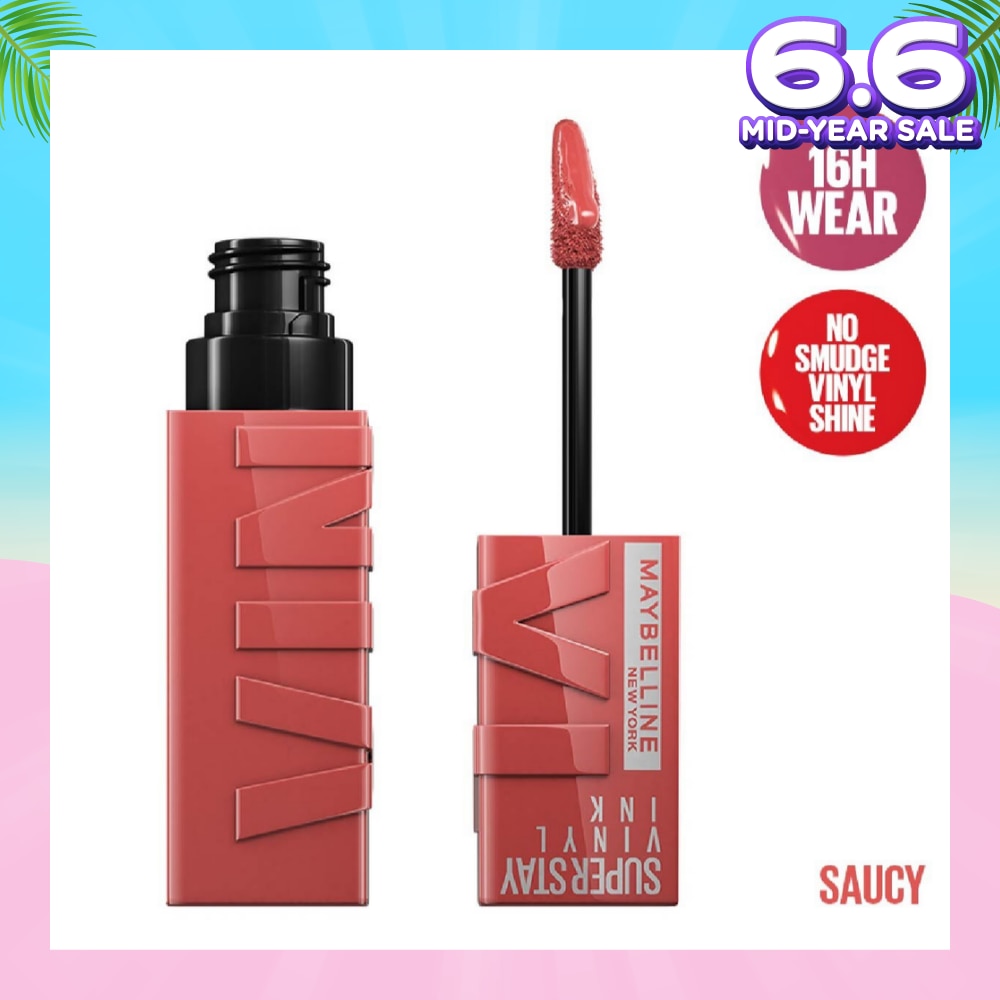 MAYBELLINE Superstay Vinyl Ink Longwear Liquid Lipcolor Saucy (Smudge Proof + Transfer Proof) 1s