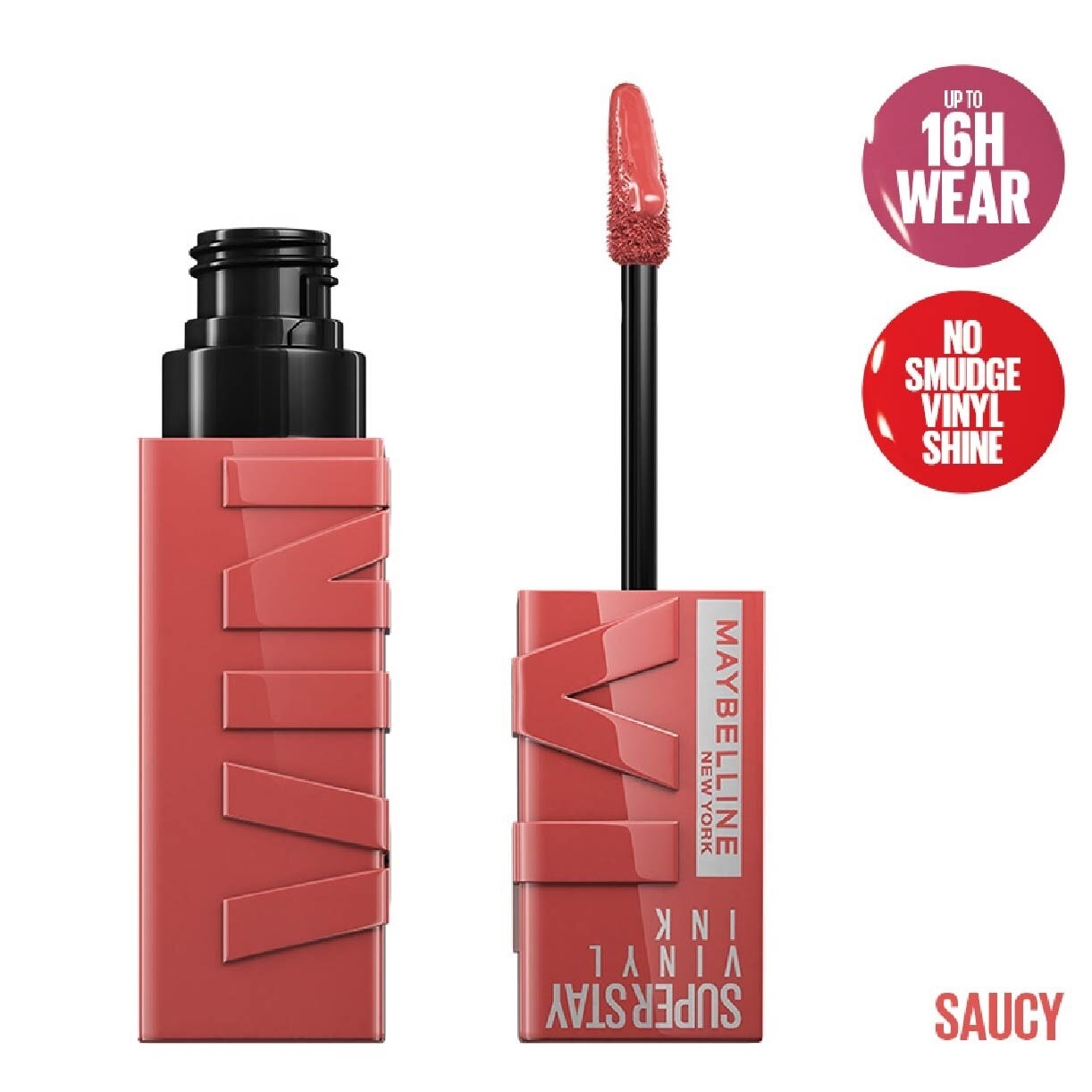 MAYBELLINE Superstay Vinyl Ink Longwear Liquid Lipcolor Saucy (Smudge Proof + Transfer Proof) 1s