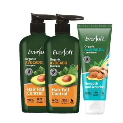 EVERSOFT Hairfall Control Packset consists Organic Avocado Shampoo 480ml x 2s + Organic Almond Oil Conditioner 200ml