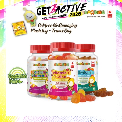GUMAZING - Kids Gummies Vegetarian Combo Pack (Consist Calcium Vitamin D3 Gummies + Multivitamin Gummies & Vitamin C + Zinc Gummies) 60s X 3 image