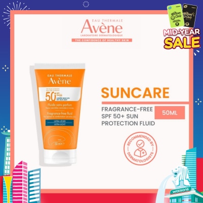 EAU THERMALE AVENE SPF50+ Fragrance-Free Fluid Triasorb PA++++ Sunblock (Suitable For Sensitive Skin + Ultra Light + Ultra Protection UVA UVB + 0% Fragrance + For Face & Neck) 50ml