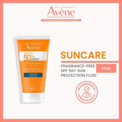 EAU THERMALE AVENE SPF50+ Fragrance-Free Fluid Triasorb PA++++ Sunblock (Suitable For Sensitive Skin + Ultra Light + Ultra Protection UVA UVB + 0% Fragrance + For Face & Neck) 50ml