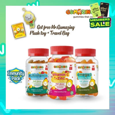 GUMAZING Kids Gummies Immunity Combo Pack (Consist Omega 3 Gummies + Multivitamin Gummies & Vitamin C + Zinc Gummies) 60s X 3
