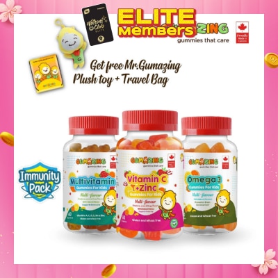 GUMAZING Kids Gummies Immunity Combo Pack (Consist Omega 3 Gummies + Multivitamin Gummies & Vitamin C + Zinc Gummies) 60s X 3 (Expiry: Sep`2026)