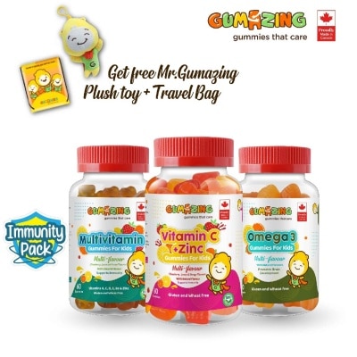 GUMAZING Kids Gummies Immunity Combo Pack (Consist Omega 3 Gummies + Multivitamin Gummies & Vitamin C + Zinc Gummies) 60s X 3