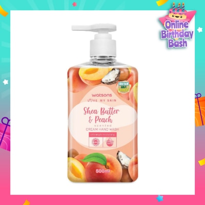 WATSONS Shea Butter & Peach Scented Cream Hand Wash (Softening & Moisturising, Dermatologically Tested) 500ml