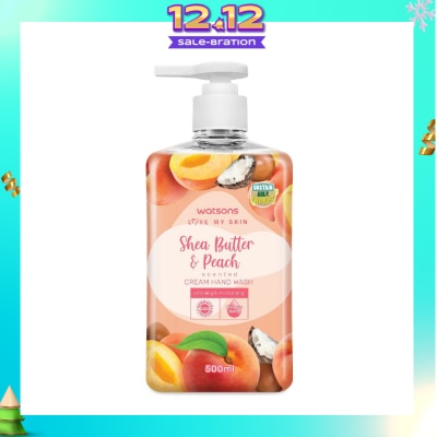 WATSONS Shea Butter & Peach Scented Cream Hand Wash (Softening & Moisturising, Dermatologically Tested) 500ml
