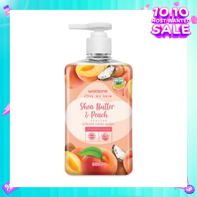 WATSONS Shea Butter & Peach Scented Cream Hand Wash (Softening & Moisturising, Dermatologically Tested) 500ml