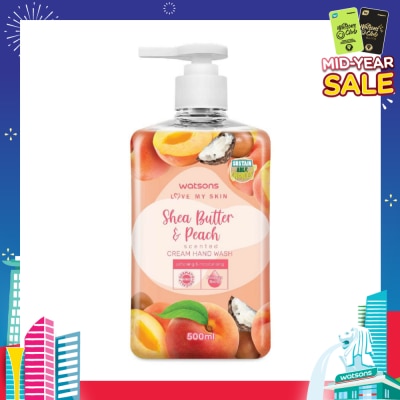 WATSONS Shea Butter & Peach Scented Cream Hand Wash (Softening & Moisturising, Dermatologically Tested) 500ml