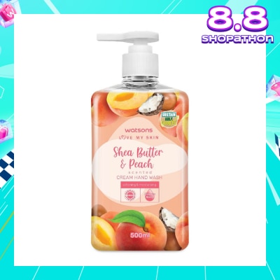 WATSONS Shea Butter & Peach Scented Cream Hand Wash (Softening & Moisturising, Dermatologically Tested) 500ml