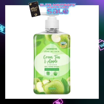 WATSONS Green Tea & Apple Scented Gel Hand Wash (Softening & Moisturising, Dermatologically Tested) 500ml