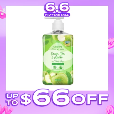 WATSONS - Green Tea & Apple Scented Gel Hand Wash (Softening & Moisturising, Dermatologically Tested) 500ml