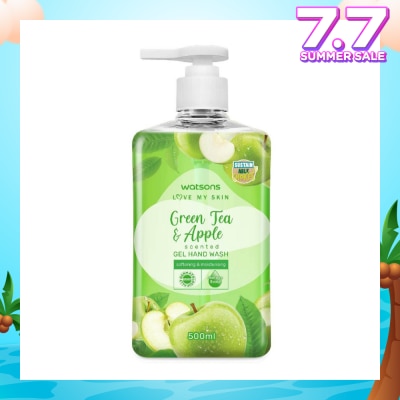 WATSONS Green Tea & Apple Scented Gel Hand Wash (Softening & Moisturising, Dermatologically Tested) 500ml