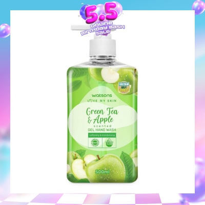 WATSONS - Green Tea & Apple Scented Gel Hand Wash (Softening & Moisturising, Dermatologically Tested) 500ml
