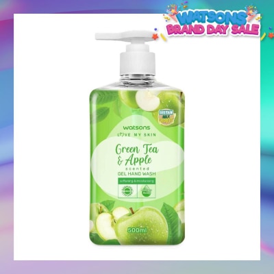 WATSONS Green Tea & Apple Scented Gel Hand Wash (Softening & Moisturising, Dermatologically Tested) 500ml