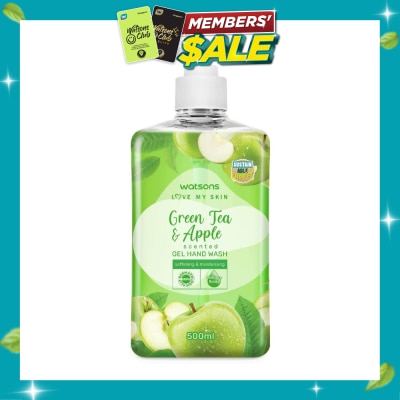 WATSONS Green Tea & Apple Scented Gel Hand Wash (Softening & Moisturising, Dermatologically Tested) 500ml image
