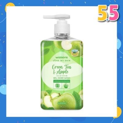 WATSONS Green Tea & Apple Scented Gel Hand Wash (Softening & Moisturising, Dermatologically Tested) 500ml