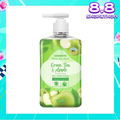 WATSONS Green Tea & Apple Scented Gel Hand Wash (Softening & Moisturising, Dermatologically Tested) 500ml
