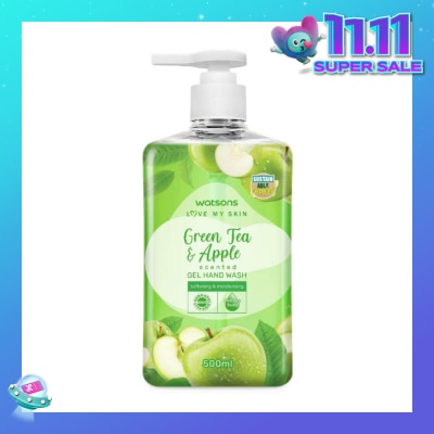 WATSONS Green Tea & Apple Scented Gel Hand Wash (Softening & Moisturising, Dermatologically Tested) 500ml