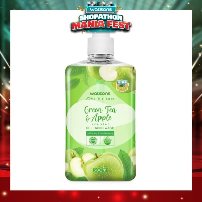 WATSONS - Green Tea & Apple Scented Gel Hand Wash (Softening & Moisturising, Dermatologically Tested) 500ml