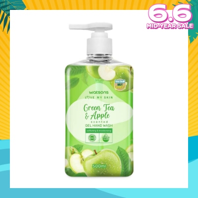 WATSONS Green Tea & Apple Scented Gel Hand Wash (Softening & Moisturising, Dermatologically Tested) 500ml