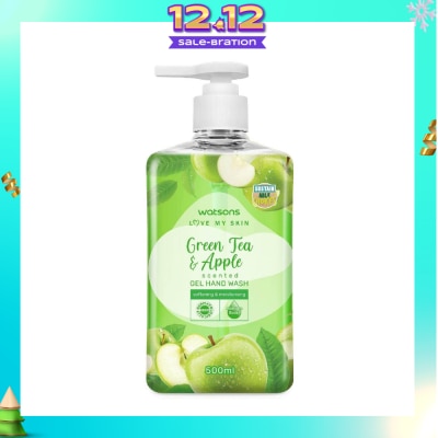WATSONS Green Tea & Apple Scented Gel Hand Wash (Softening & Moisturising, Dermatologically Tested) 500ml