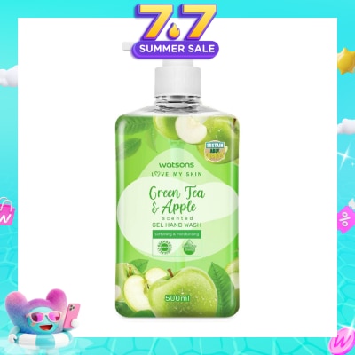 WATSONS - Green Tea & Apple Scented Gel Hand Wash (Softening & Moisturising, Dermatologically Tested) 500ml