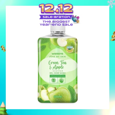 WATSONS Green Tea & Apple Scented Gel Hand Wash (Softening & Moisturising, Dermatologically Tested) 500ml