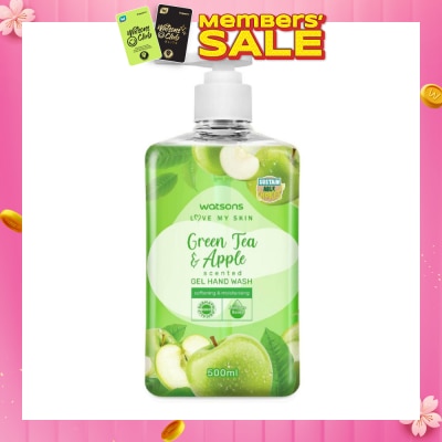 WATSONS Green Tea & Apple Scented Gel Hand Wash (Softening & Moisturising, Dermatologically Tested) 500ml