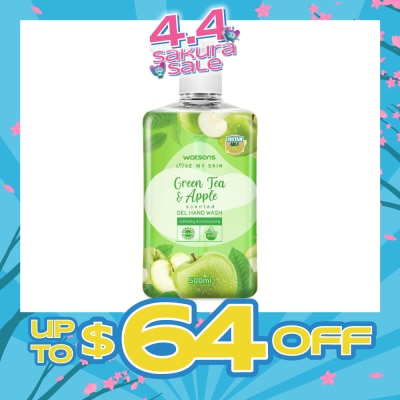 WATSONS - Green Tea & Apple Scented Gel Hand Wash (Softening & Moisturising, Dermatologically Tested) 500ml