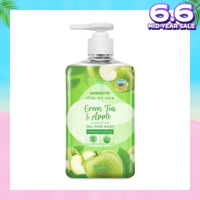 WATSONS Green Tea & Apple Scented Gel Hand Wash (Softening & Moisturising, Dermatologically Tested) 500ml