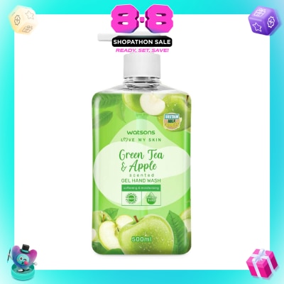 WATSONS - Green Tea & Apple Scented Gel Hand Wash (Softening & Moisturising, Dermatologically Tested) 500ml